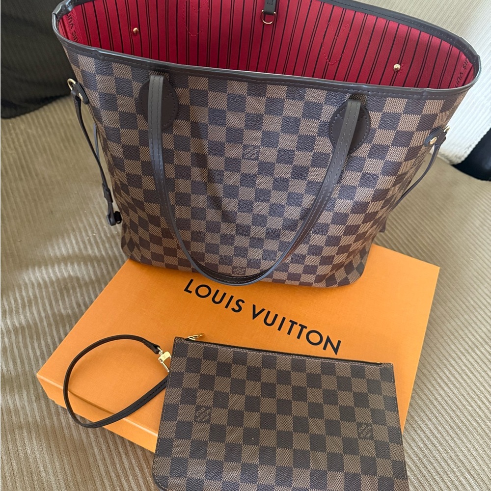 Louis Vuitton Brown and Red Checkered Tote